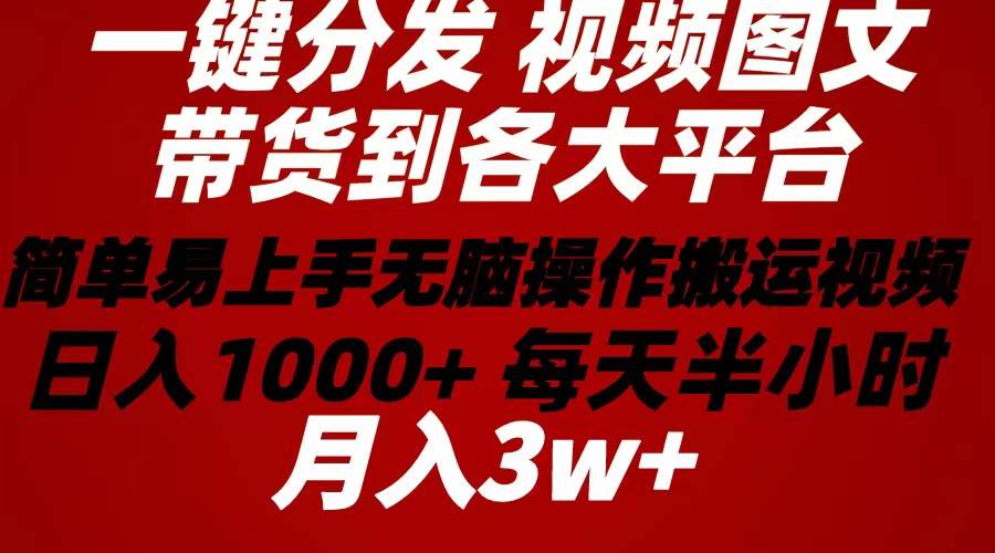 2024年 一键分发带货图文视频 简单易上手 无脑赚收益 每天半小时日入1…（免费分享）