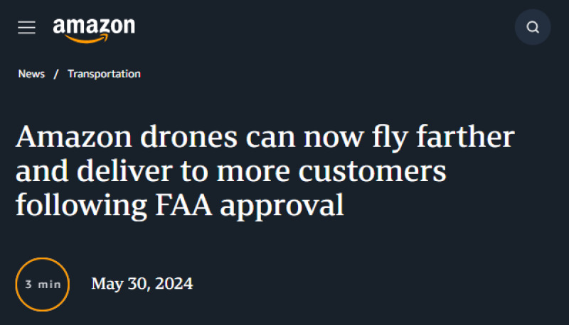 亚马逊Prime Air获批准 可进行远程无人机送货